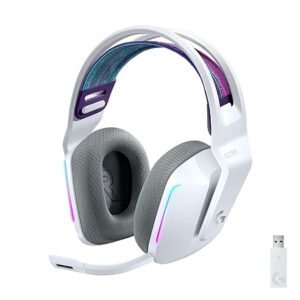 Logitech G733 Lightspeed Wireless On Ear Headphones with Mic Gaming with Suspension Headband, Lightsync RGB, Blue Vo!Ce Mic Technology and Pro-G Audio Drivers-White