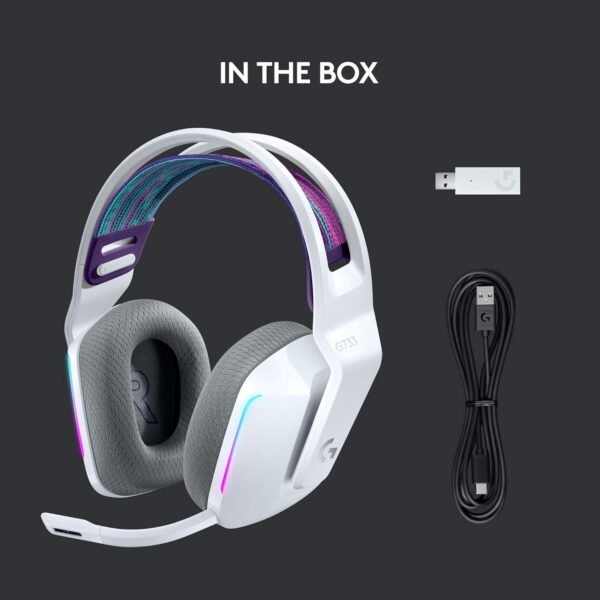 Logitech G733 Lightspeed Wireless On Ear Headphones with Mic Gaming with Suspension Headband, Lightsync RGB, Blue Vo!Ce Mic Technology and Pro-G Audio Drivers-White - Image 6